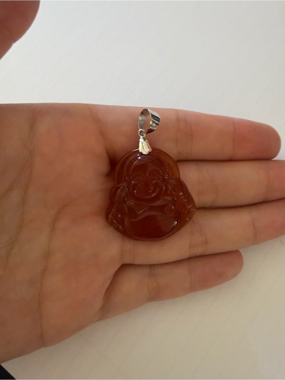 925 Sterling Silver Red Jade Laughing Buddha